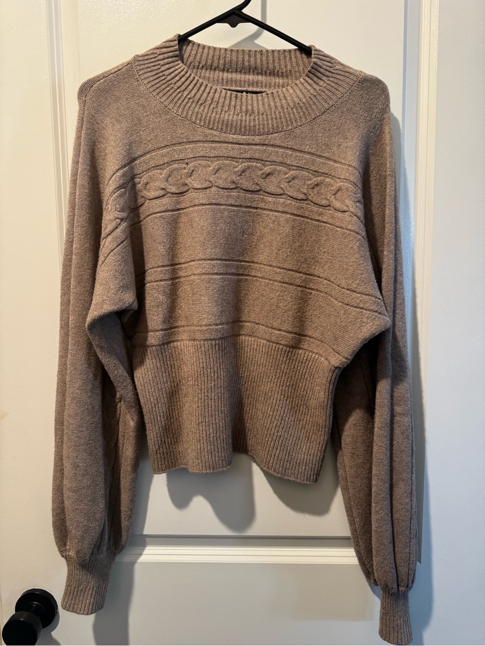 Cozy Taupe Cable-Trim Turtleneck Sweater
